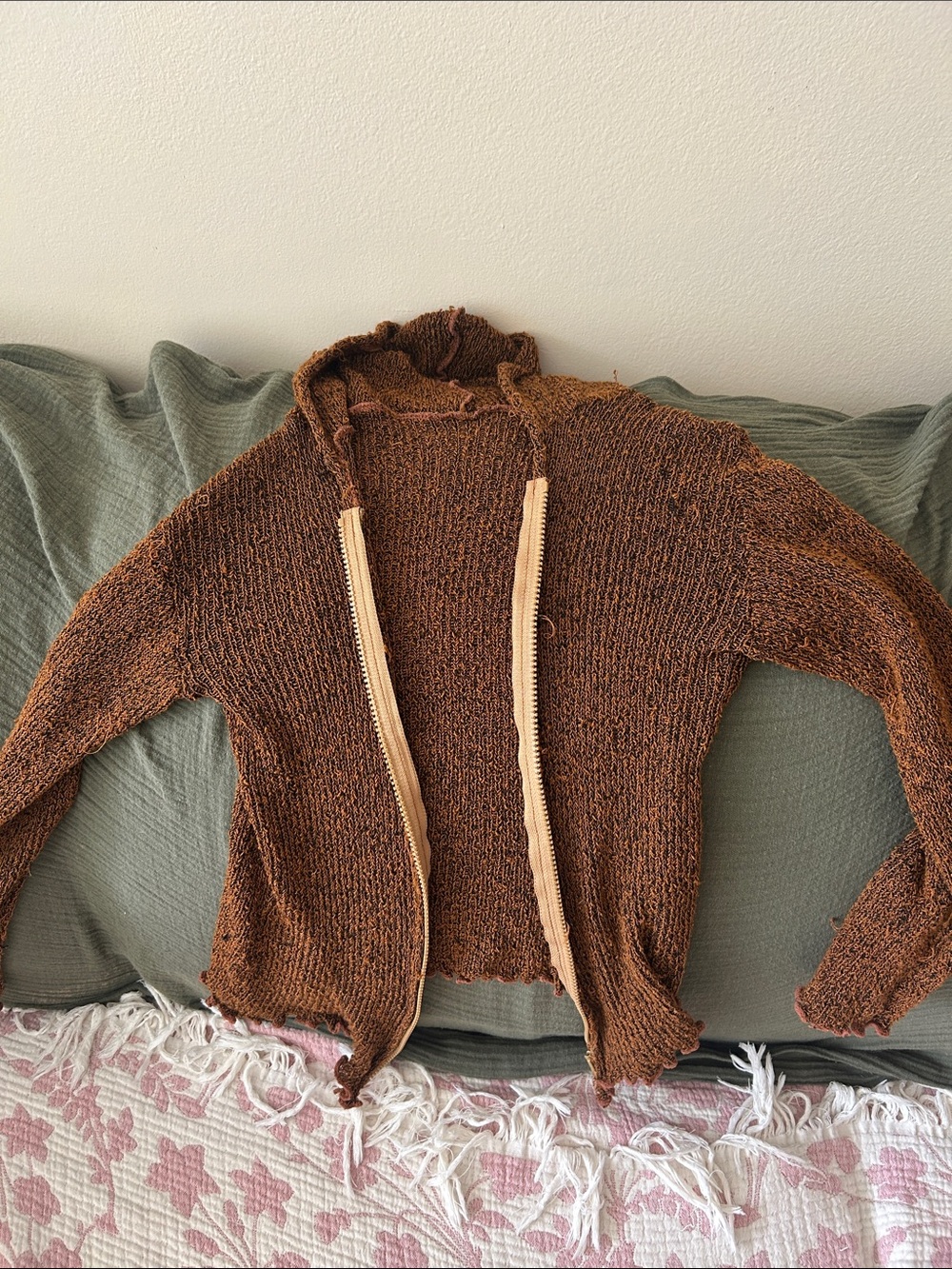 Brown Hooded Zip Front Women's Sweater 100% Rayon